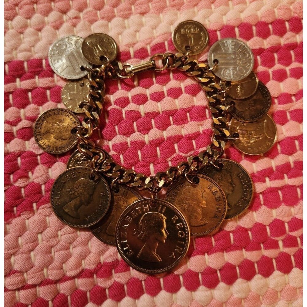 Mid Century Coins Charm Bracelet 50s/60s Era